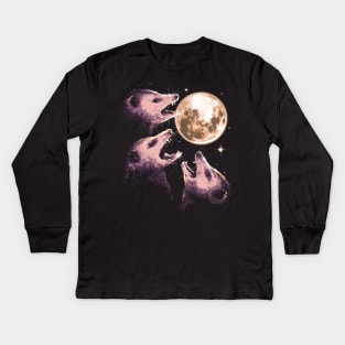 Three Opossums Howling at the Moon Funny Possum 3 Opossum Kids Long Sleeve T-Shirt